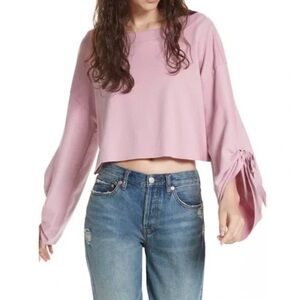 Free People Holala Cropped Sweatshirt - Rose Pink (Size M/Oversized)